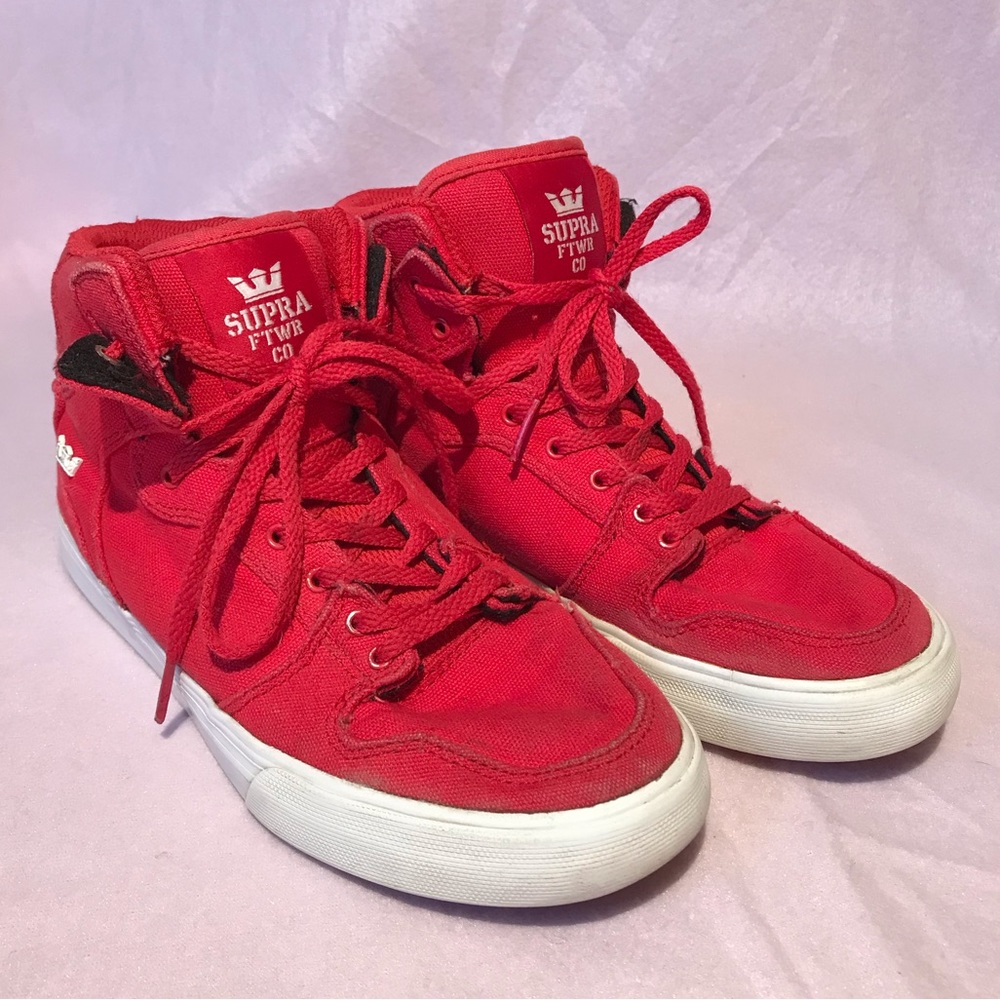 Supra all red high tops sneakers canvas lace up kicks